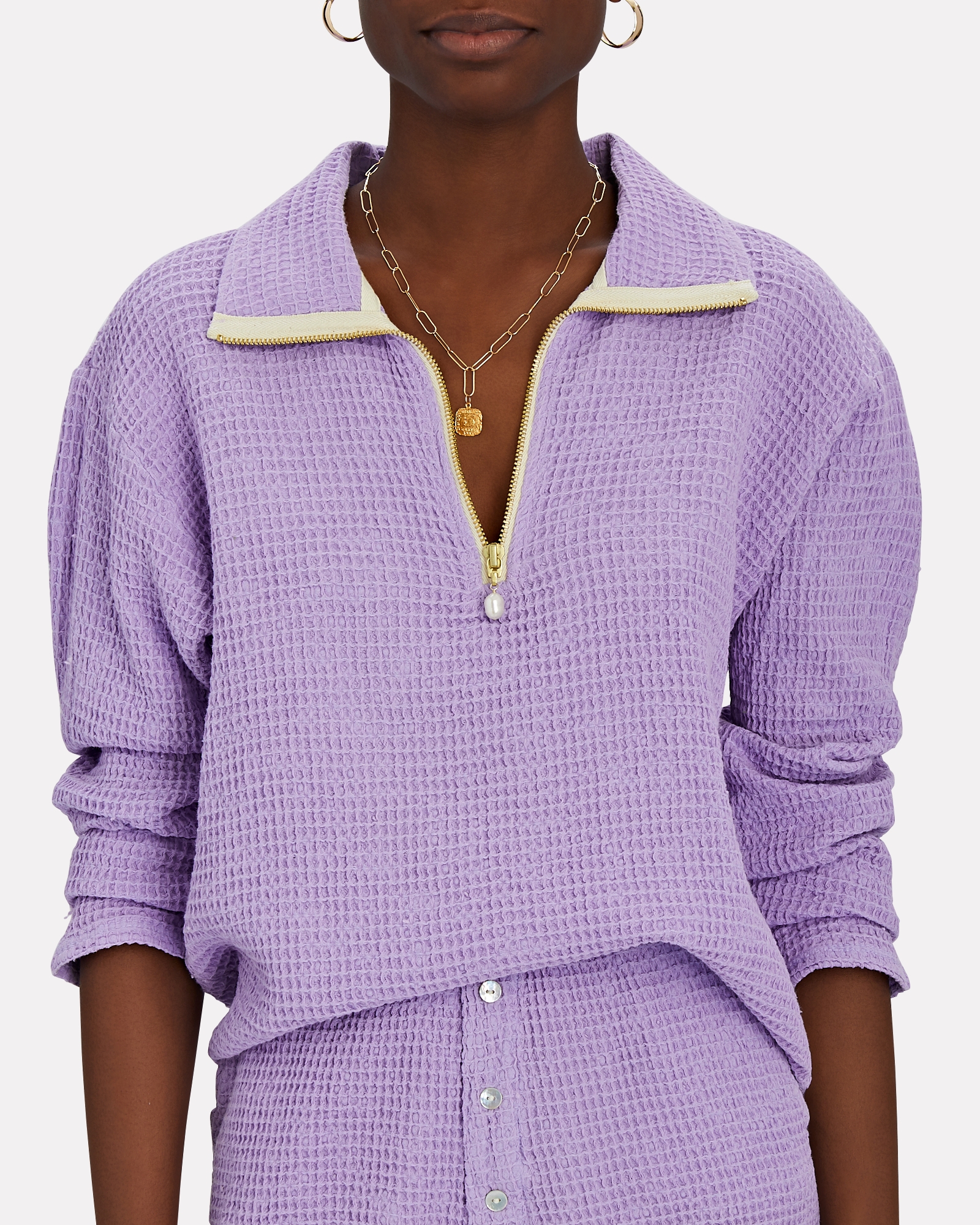 Waffle Knit Half-Zip Sweatshirt